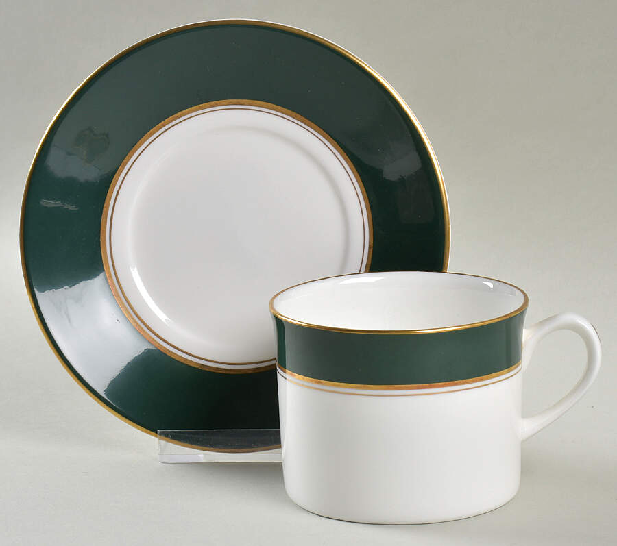 Ventura Dark Green Flat Cup & Saucer Set by Royal Worcester-1