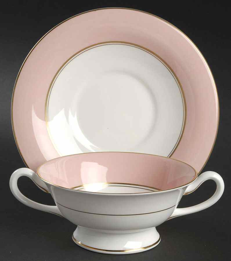 Ventura Rose Footed Cream Soup Bowl & Saucer Set by Royal Worcester-1