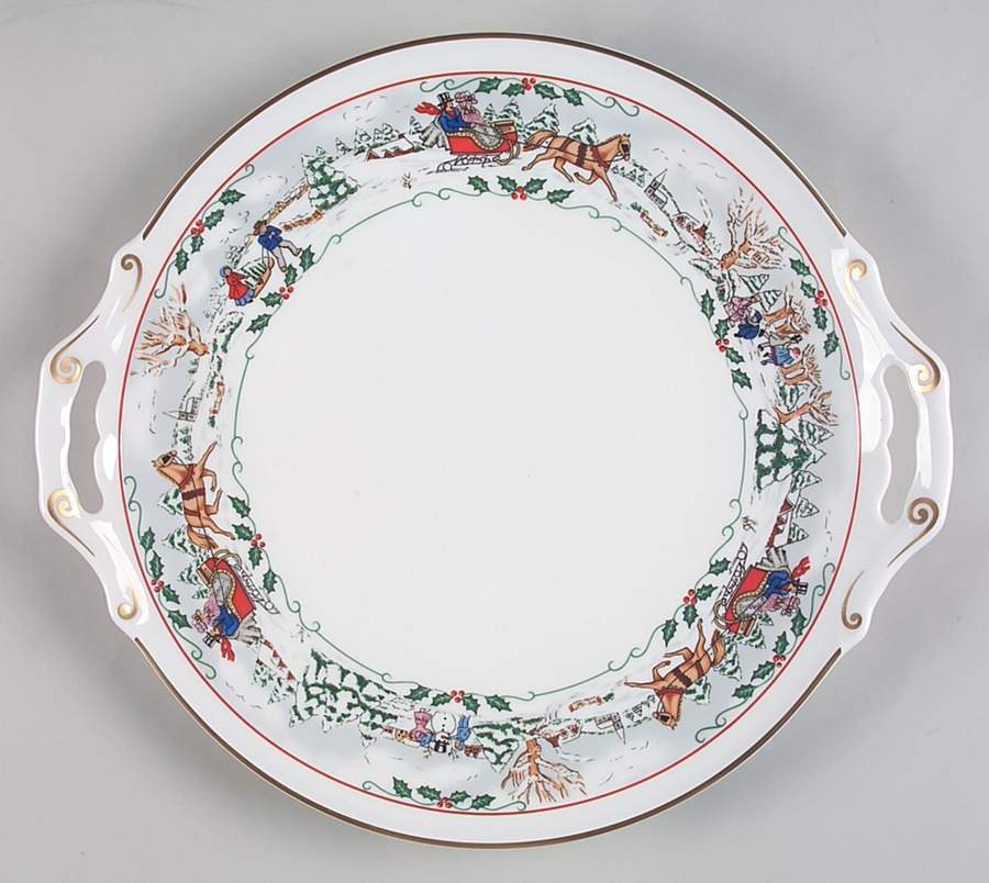 Village Christmas Handled Cake Plate by Royal Worcester-1