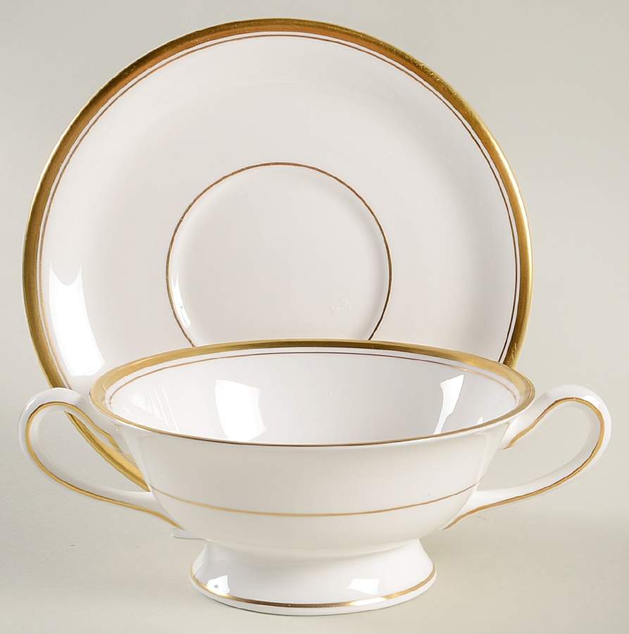 Viceroy (Gold Trim) Footed Cream Soup Bowl & Saucer Set by Royal Worcester-1