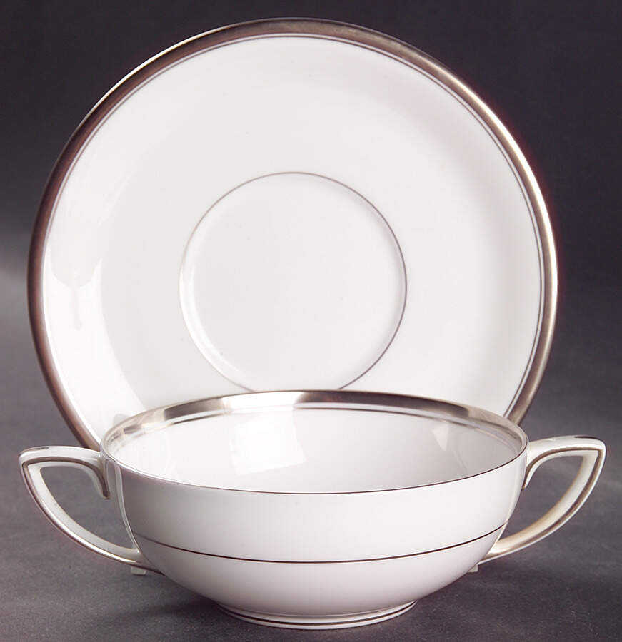 Viceroy (Platinum Trim) Flat Cream Soup Bowl & Saucer Set by Royal Worcester-1