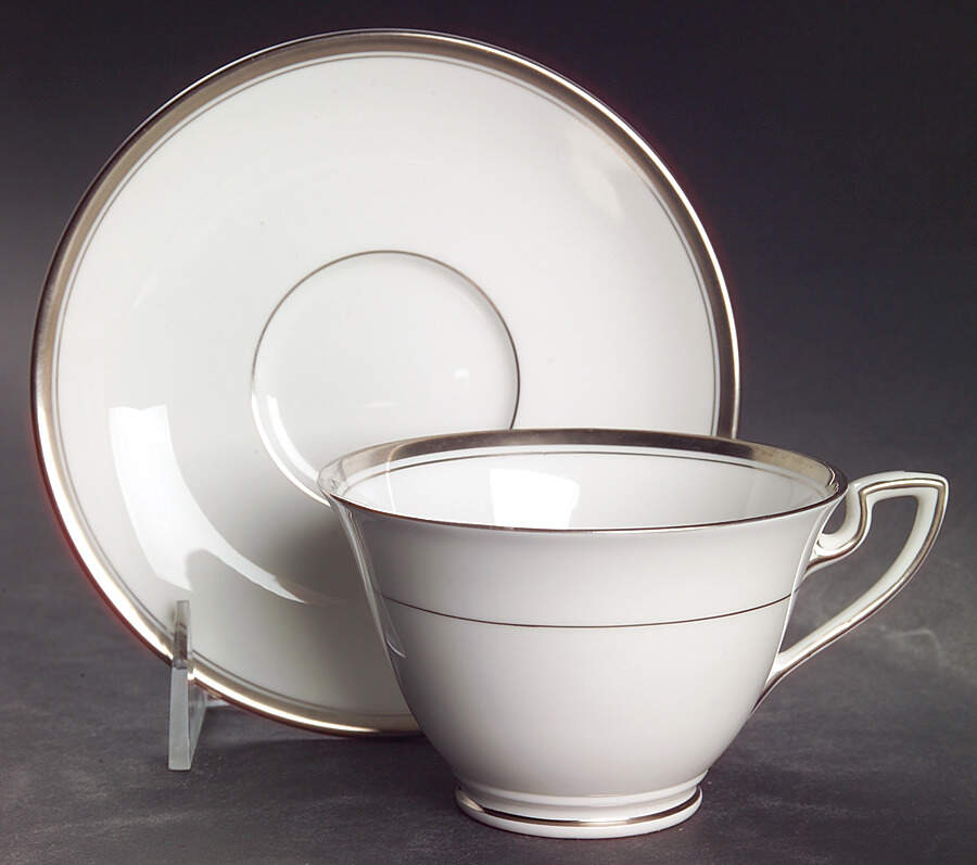 Viceroy (Platinum Trim) Footed Cup & Saucer Set by Royal Worcester-1