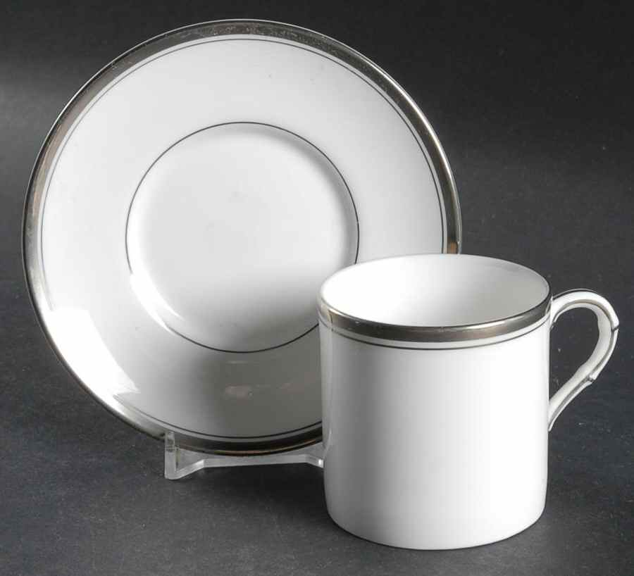 Viceroy (Platinum Trim) Flat Demitasse Cup & Saucer Set by Royal Worcester-1