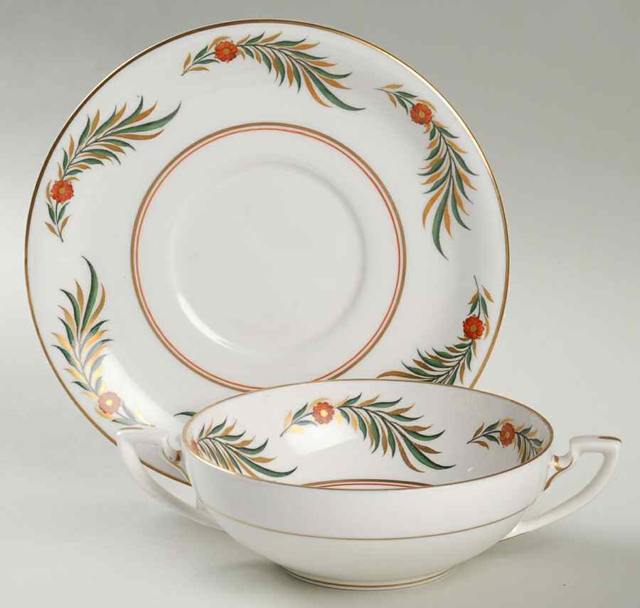 Victoria Flat Cream Soup Bowl & Saucer Set by Royal Worcester-1