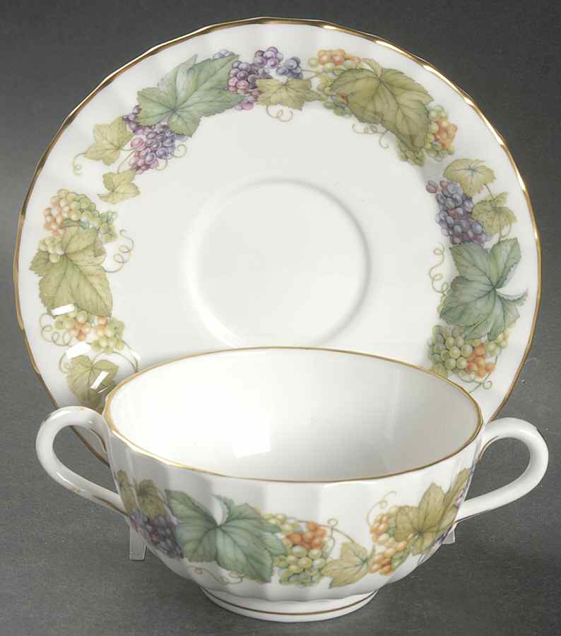 Vine Harvest Flat Cream Soup Bowl & Saucer Set by Royal Worcester-1