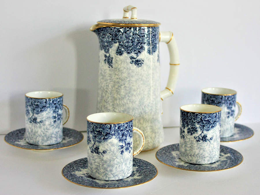 W2297 (Blue) Chocolate Cup & Saucer Set by Royal Worcester-1
