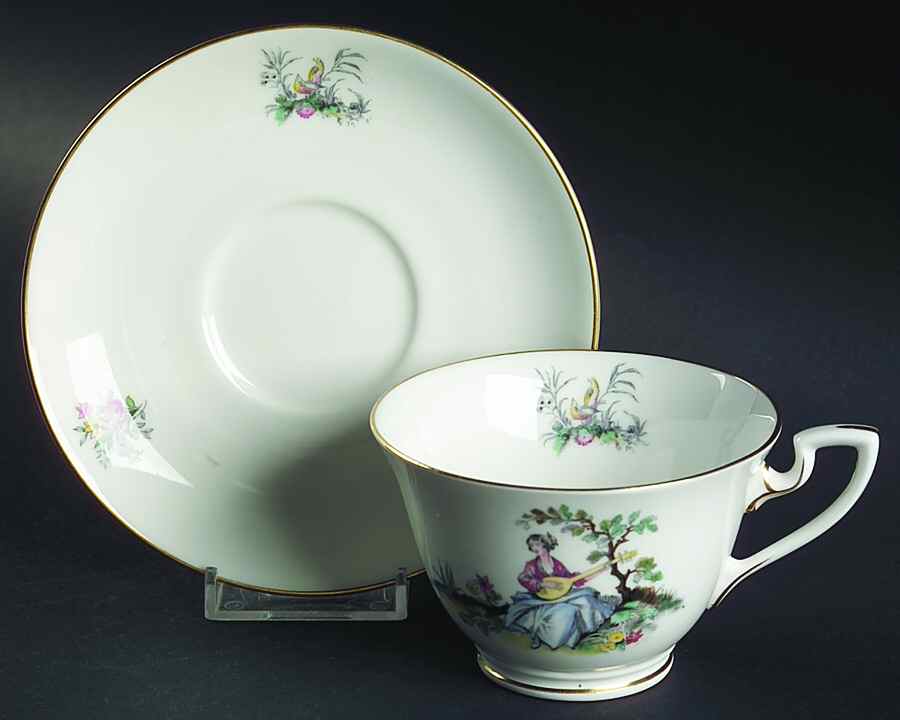 Watteau Footed Cup & Saucer Set by Royal Worcester-1