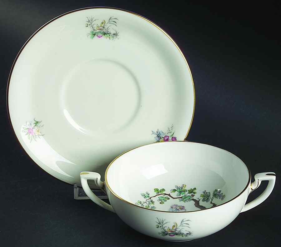 Watteau Flat Cream Soup Bowl & Saucer Set by Royal Worcester-1