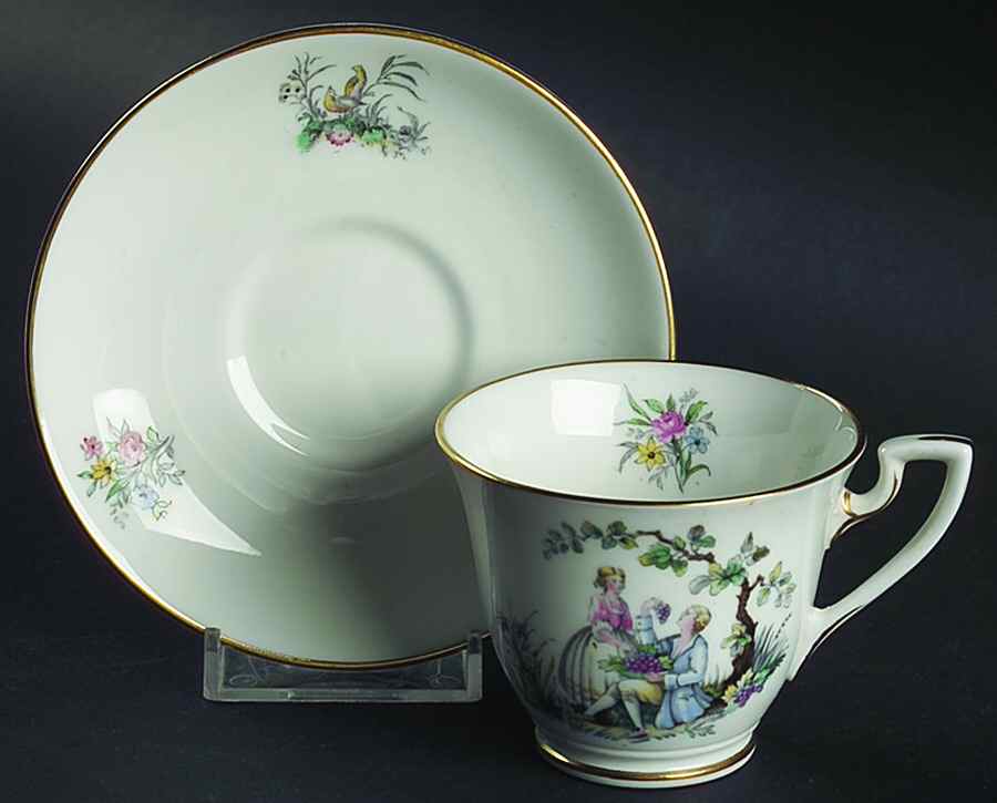 Watteau Footed Demitasse Cup & Saucer Set by Royal Worcester-1