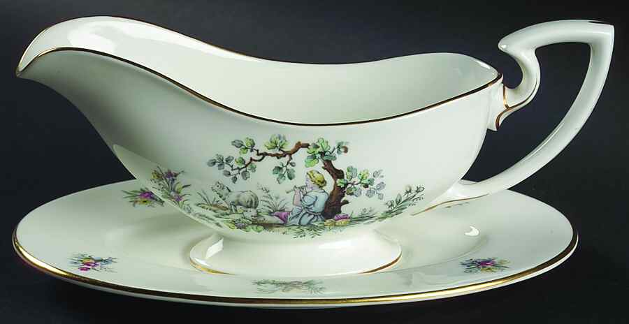 Watteau Gravy Boat & Underplate by Royal Worcester-1