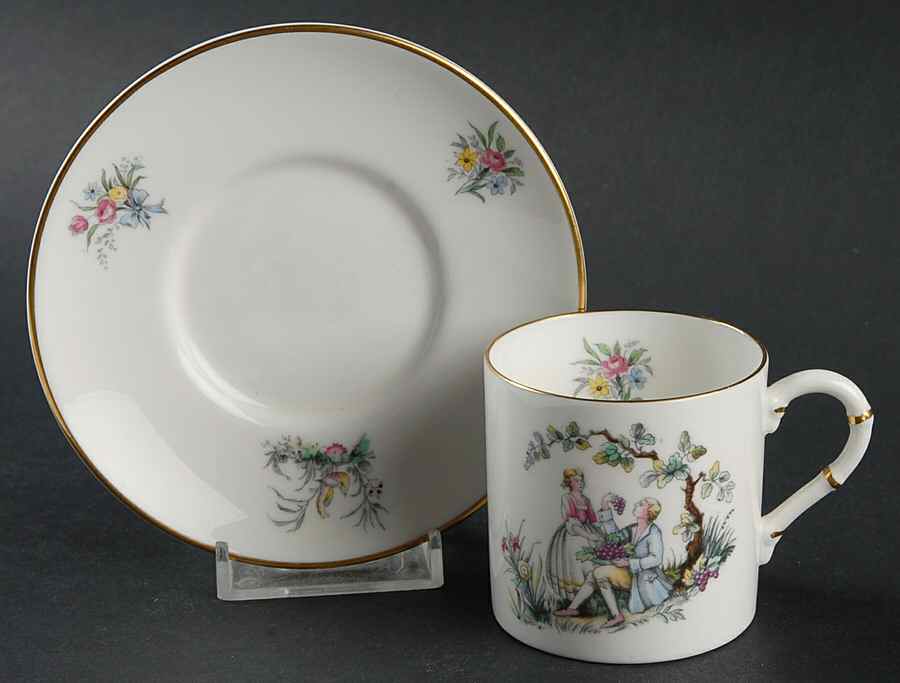 Watteau Flat Demitasse Cup & Saucer Set by Royal Worcester-1