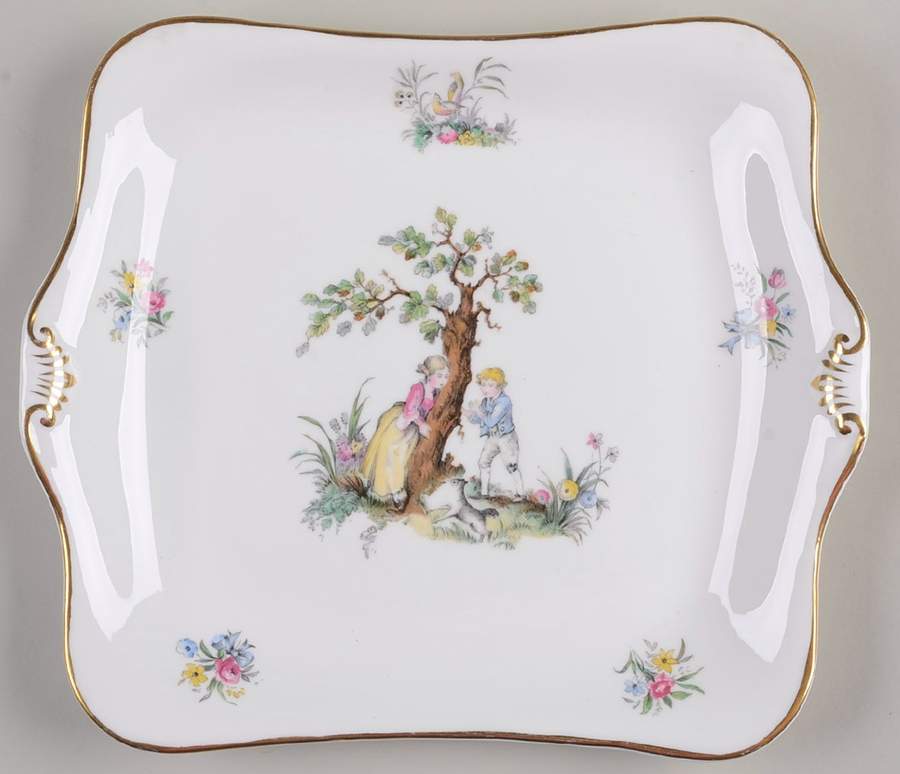 Watteau Square Handled Cake Plate by Royal Worcester-1