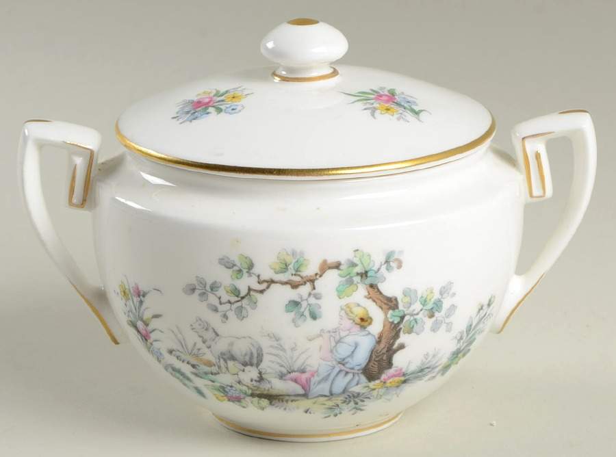 Watteau Sugar Bowl & Lid by Royal Worcester-1