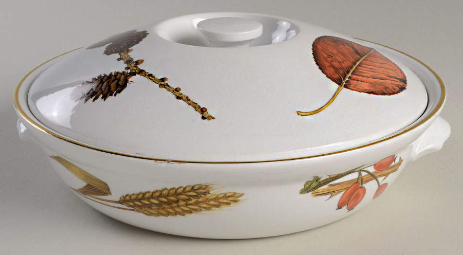 Wild Harvest (Gold Trim) 10" Round Entree Dish & Lid by Royal Worcester-1