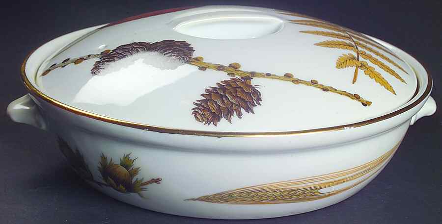 Wild Harvest (Gold Trim) 8" Round Entree Dish & Lid by Royal Worcester-1