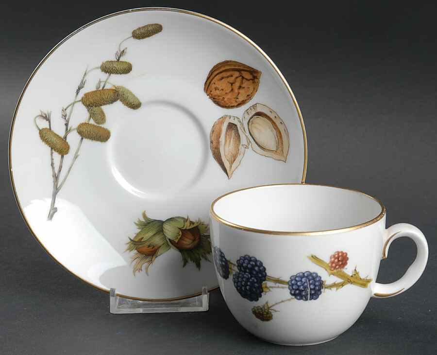 Wild Harvest (Gold Trim) Flat Cup & Saucer Set by Royal Worcester-1