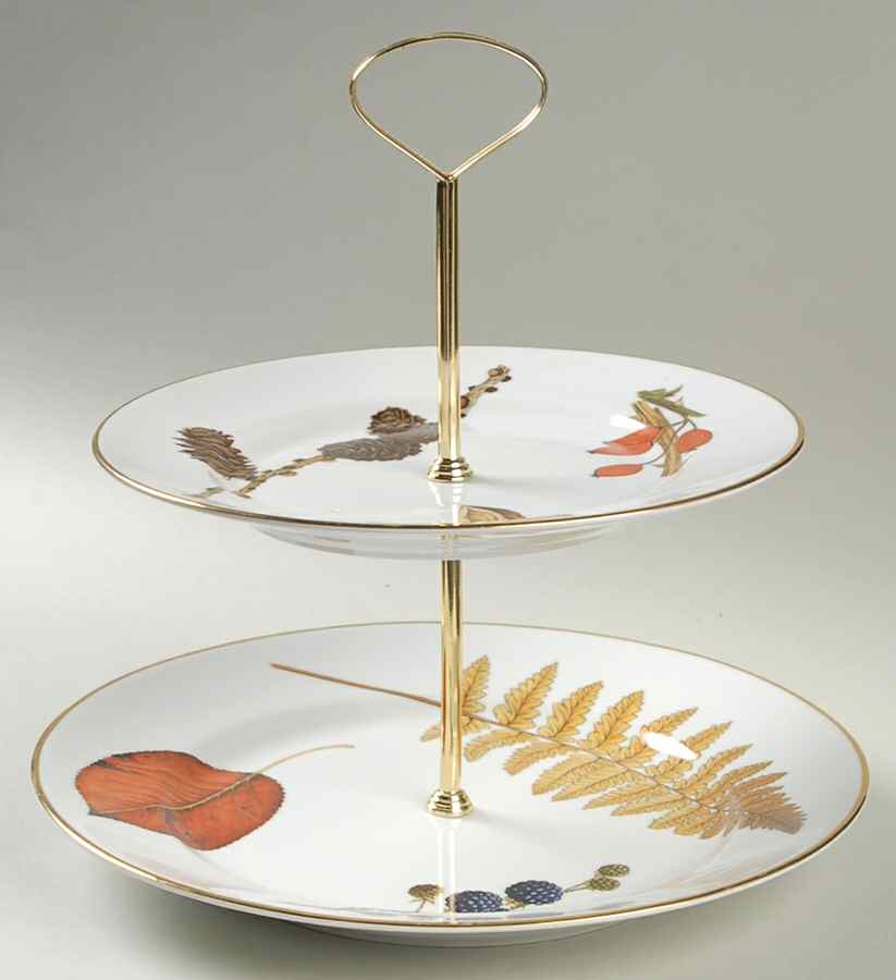 Wild Harvest (Gold Trim) 2 Tiered Serving Tray (Dinner & Salad Plate) by Royal Worcester-1