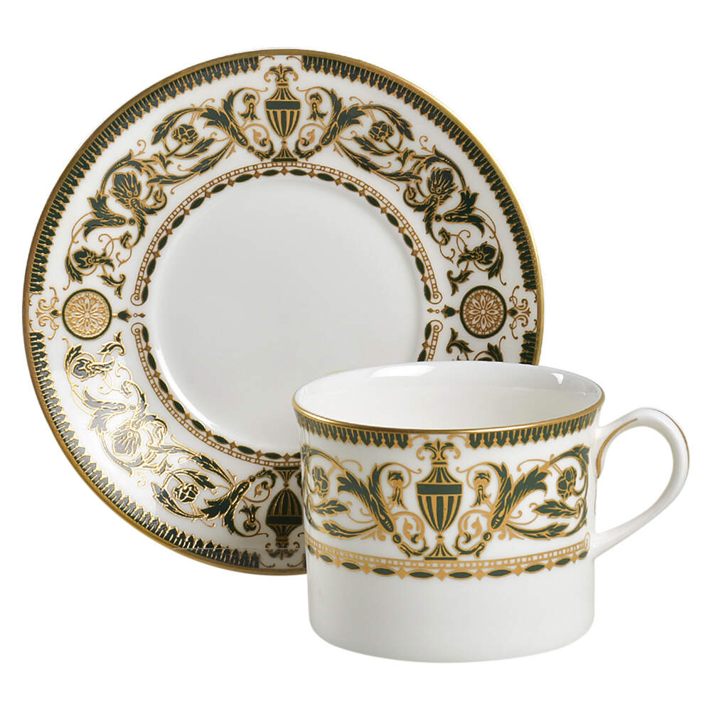 Windsor (Newer, Gold Trim) Flat Cup & Saucer Set by Royal Worcester-1