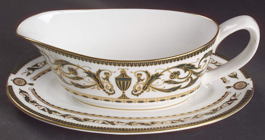 Windsor (Newer, Gold Trim) Gravy Boat & Underplate by Royal Worcester-1