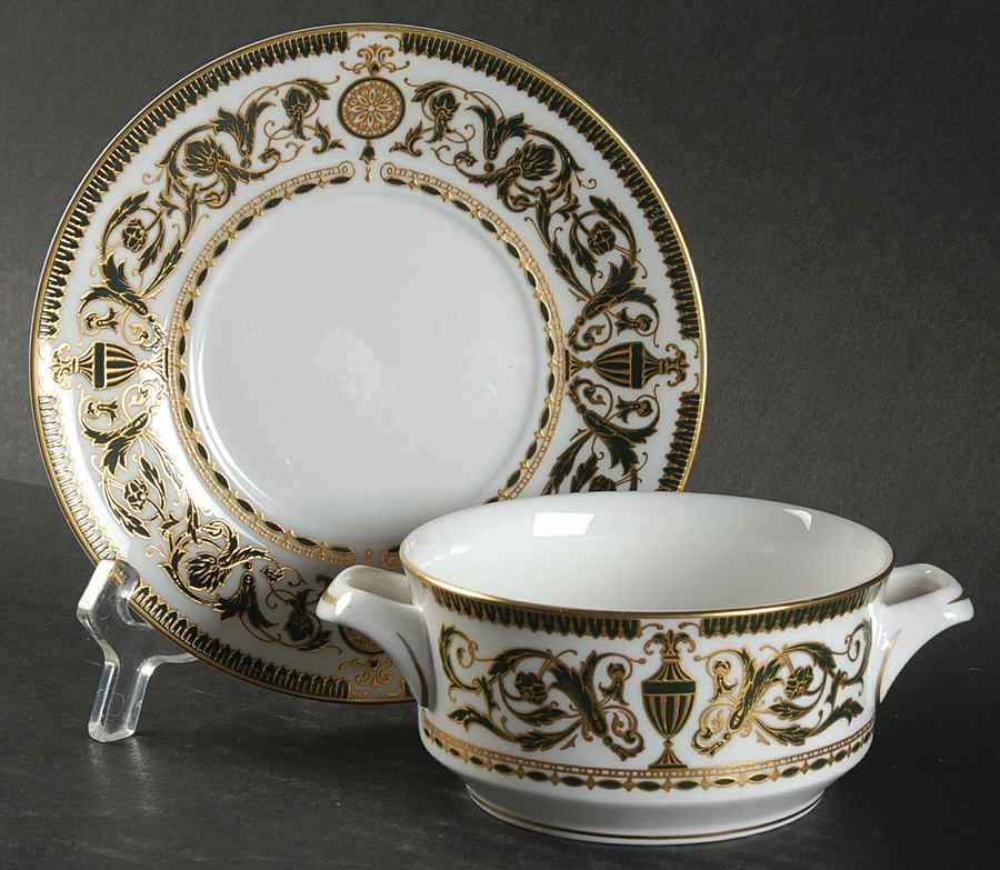 Windsor (Newer, Gold Trim) Flat Cream Soup Bowl & Saucer Set by Royal Worcester-1