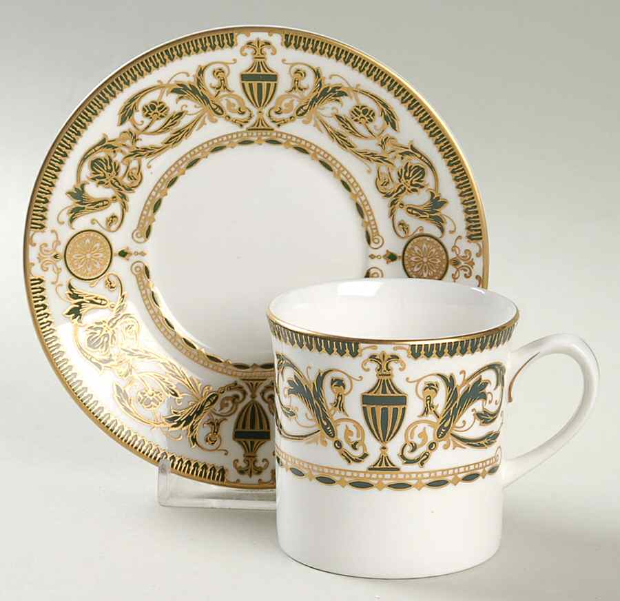 Windsor (Newer, Gold Trim) Flat Demitasse Cup & Saucer Set by Royal Worcester-1