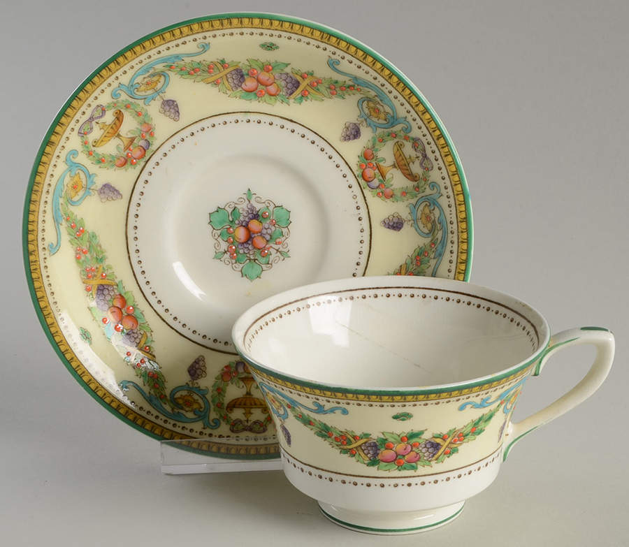 Windsor (Older, Green Trim) Footed Cup & Saucer Set by Royal Worcester-1