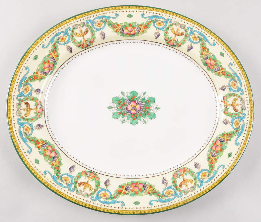 Windsor (Older, Green Trim) 13" Oval Serving Platter by Royal Worcester-1