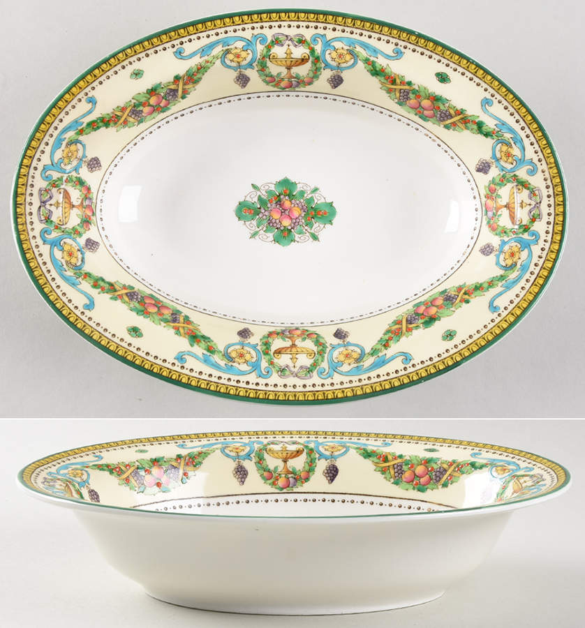 Windsor (Older, Green Trim) 9" Oval Vegetable Bowl by Royal Worcester-1