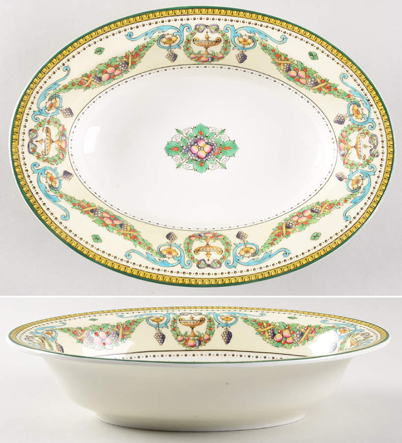 Windsor (Older, Green Trim) 10" Oval Vegetable Bowl by Royal Worcester-1