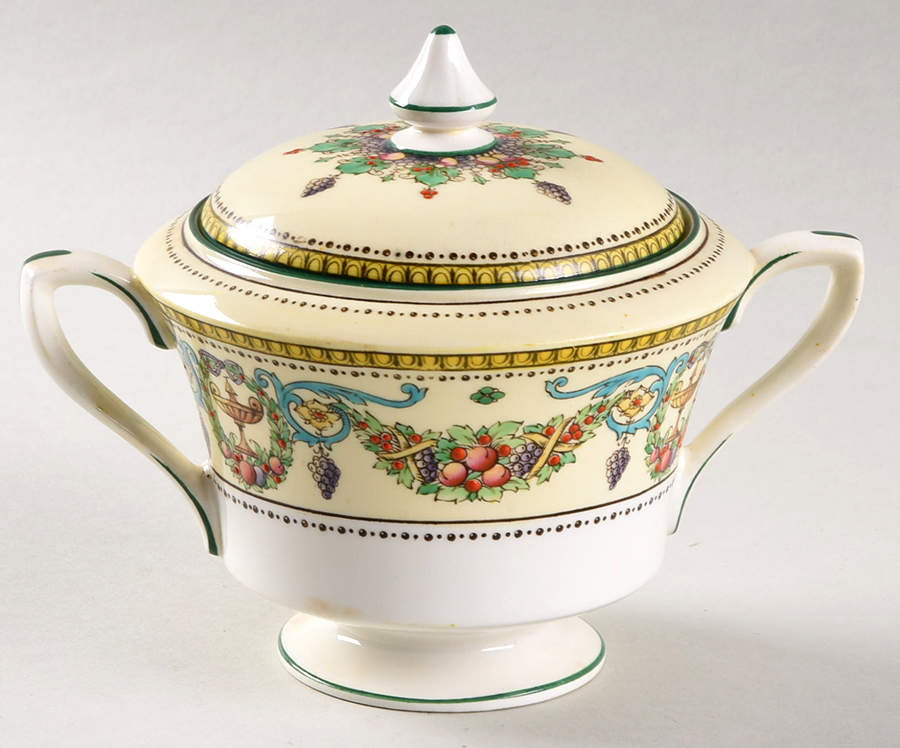 Windsor (Older, Green Trim) Sugar Bowl & Lid by Royal Worcester-1