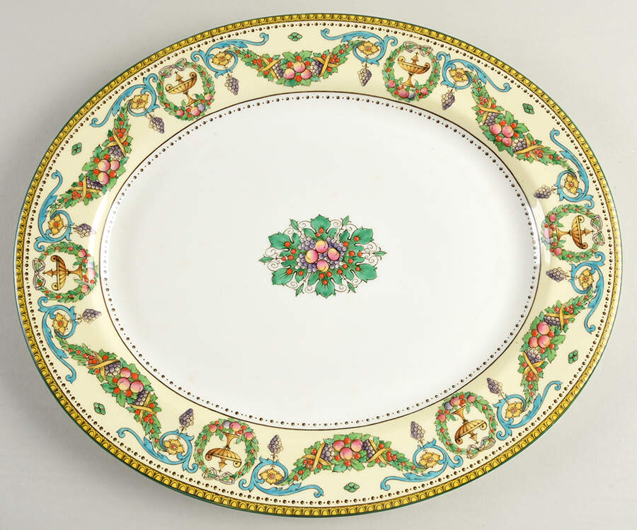 Windsor (Older, Green Trim) 15" Oval Serving Platter by Royal Worcester-1