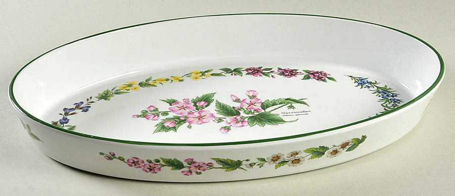 Worcester Herbs (Green Trim) 17" Oval Fish Plate by Royal Worcester-1