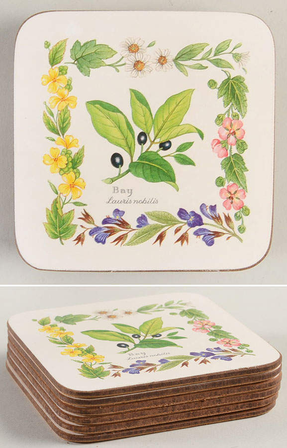 Worcester Herbs (Green Trim) Plastic and Cork Coaster Set - 6 Piece by Royal Worcester-1