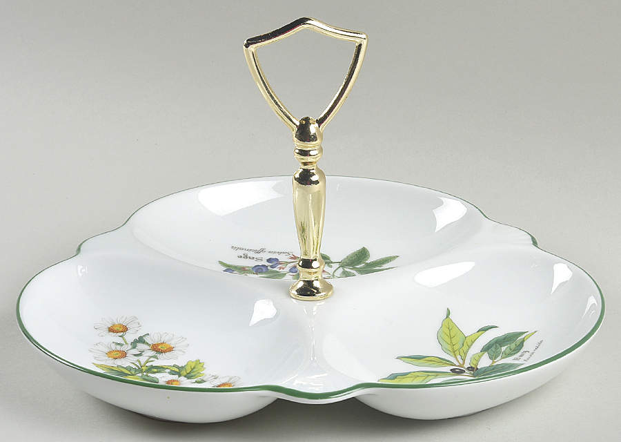 Worcester Herbs (Green Trim) 3-Part Relish with Center Metal Handle by Royal Worcester-1