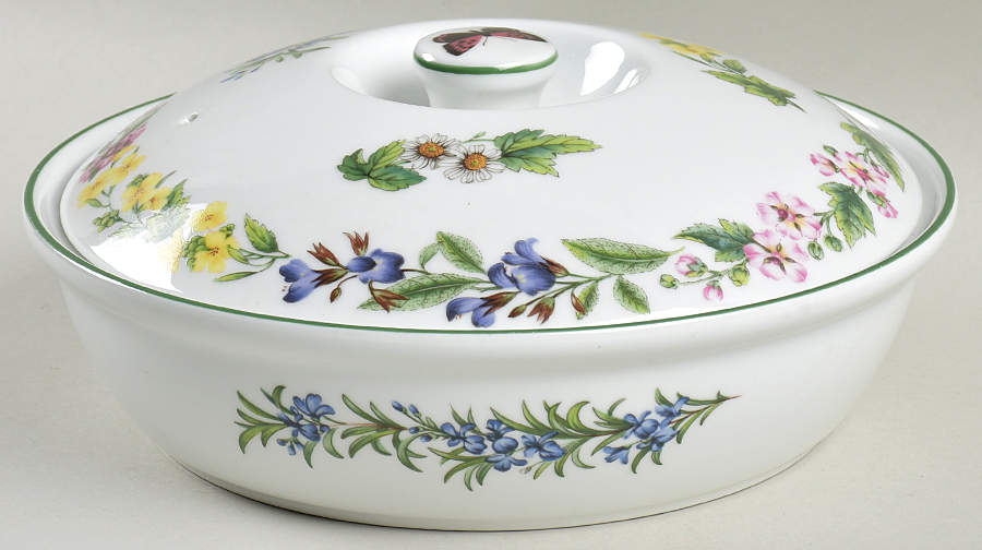 Worcester Herbs (Green Trim) Medium Round Entree Dish & Lid by Royal Worcester-1