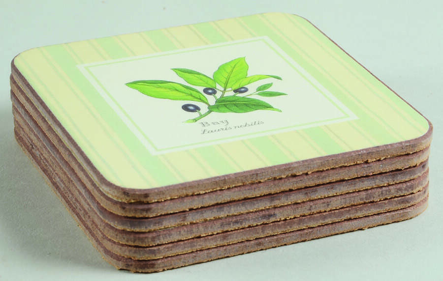 Worcester Herbs (Green Trim) Square Corkback Coaster - Set of 6 by Royal Worcester-1