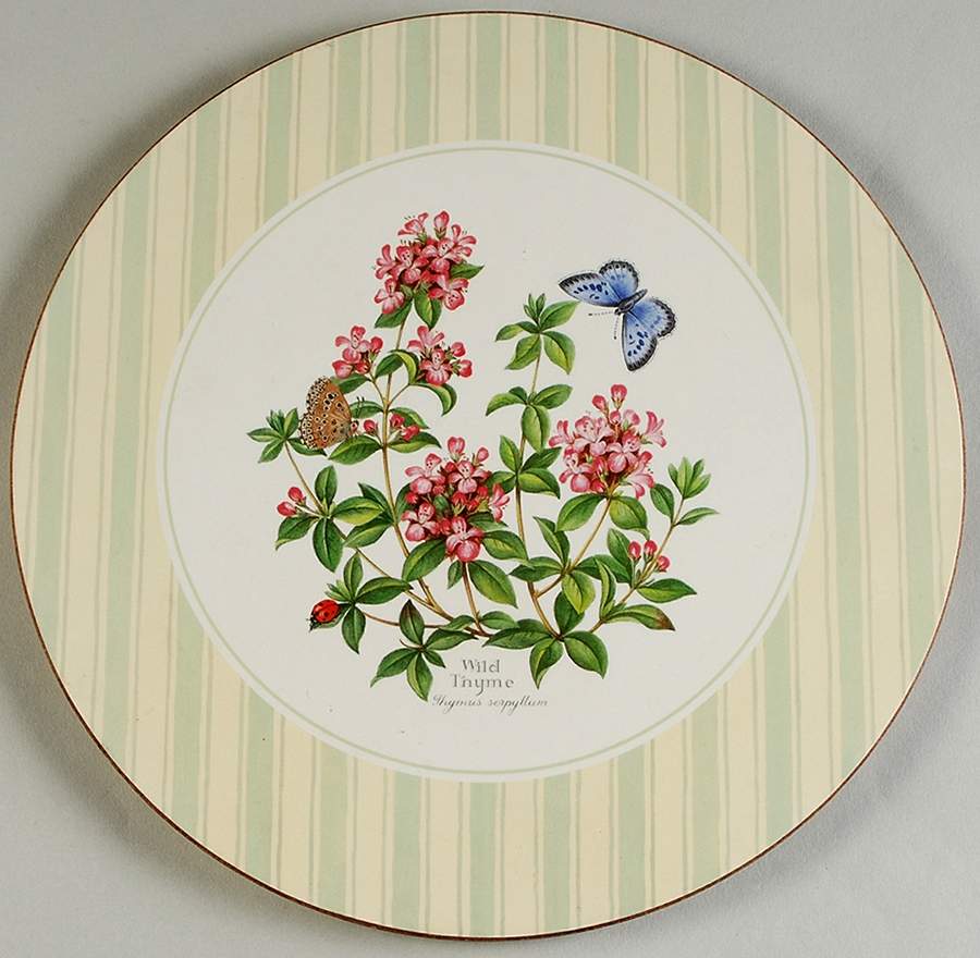 Worcester Herbs (Green Trim) Round Cork Back Trivet by Royal Worcester-1
