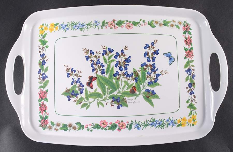 Worcester Herbs (Green Trim) 19" Rectangular Handled Serving Melamine Tray by Royal Worcester-1