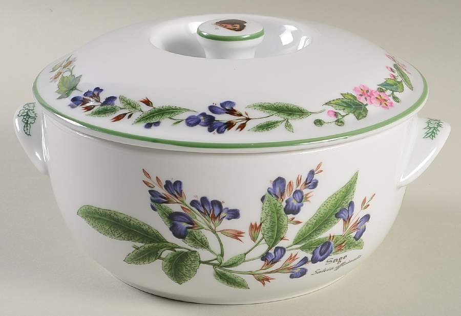 Worcester Herbs (Green Trim) 1 Qt Round Covered Casserole by Royal Worcester-1