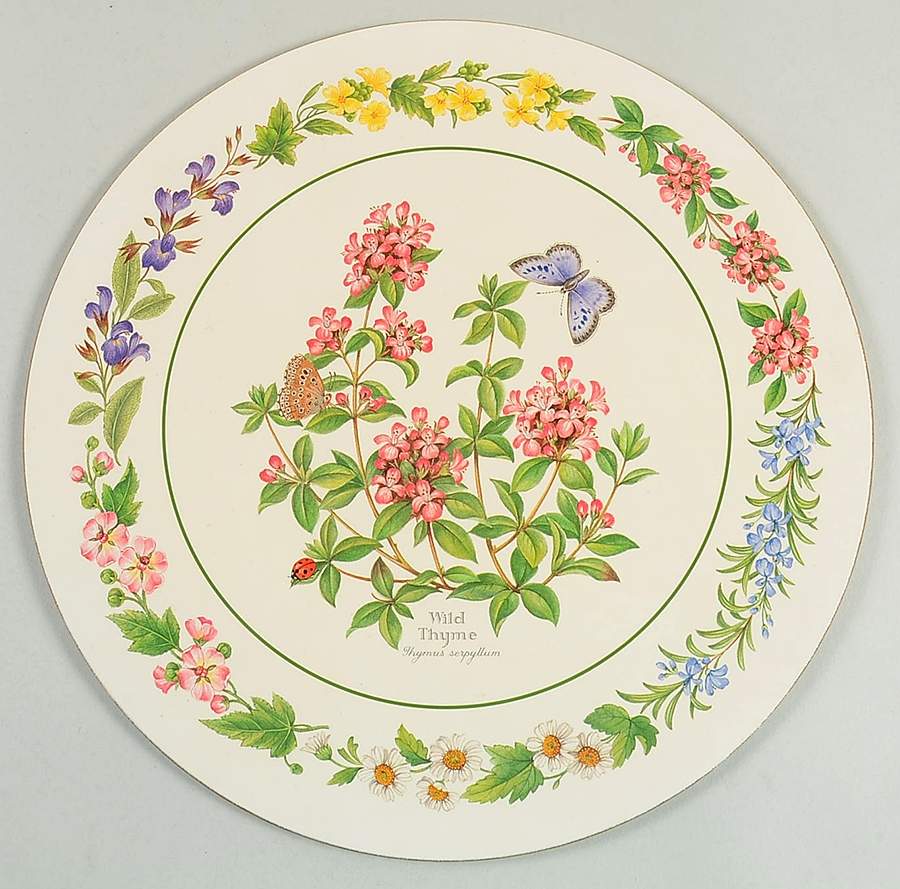Worcester Herbs (Green Trim) Round Cork Back Trivet by Royal Worcester-1