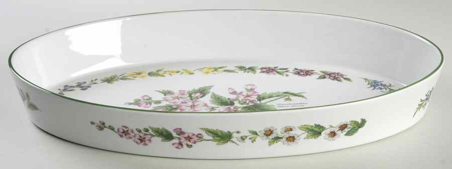 Worcester Herbs (Green Trim) 16" Oval Fish Dish by Royal Worcester-1