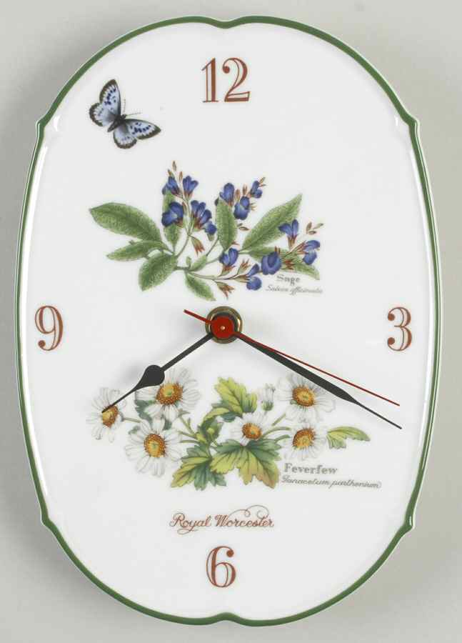 Worcester Herbs (Green Trim) Fluted Wall Hanging Clock by Royal Worcester-1