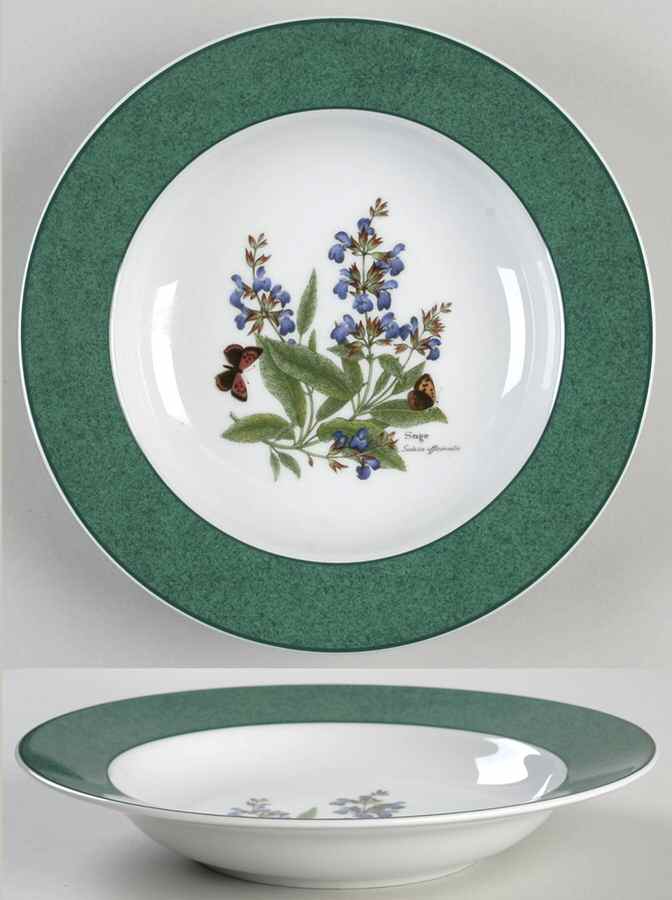 Worcester Herbs (Green Trim) Large Rim Accent Soup Bowl by Royal Worcester-1