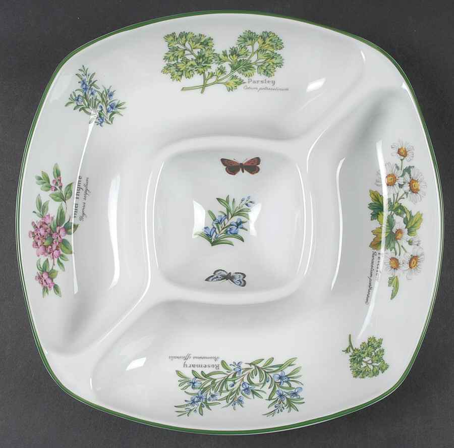 Worcester Herbs (Green Trim) 1-Piece Square Crudite by Royal Worcester-1