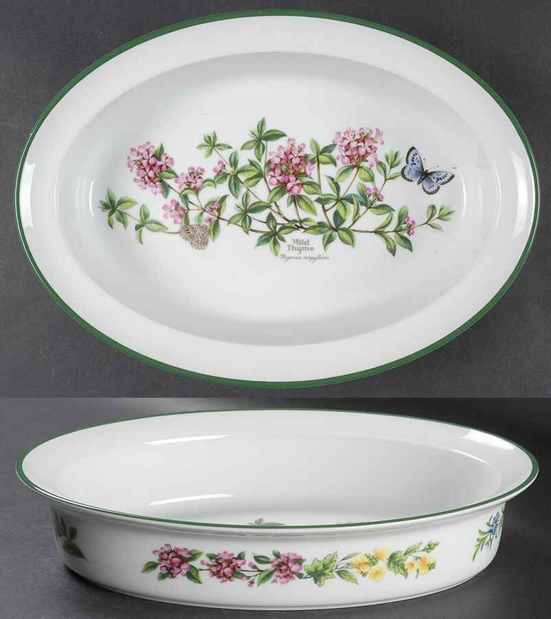 Worcester Herbs (Green Trim) 11" Oval Pie Baker by Royal Worcester-1