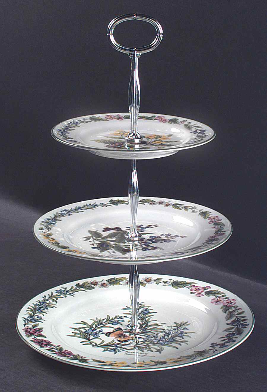 Worcester Herbs (Green Trim) 13 7/8"-14 1/4" 3-Tiered Serving Tray(DP,SP,BB) HC by Royal Worcester-1