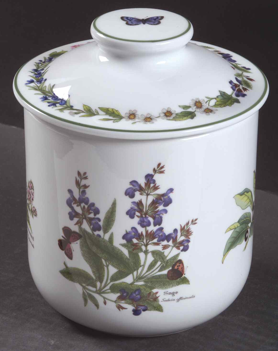 Worcester Herbs (Green Trim) Medium Canister & Lid by Royal Worcester-1