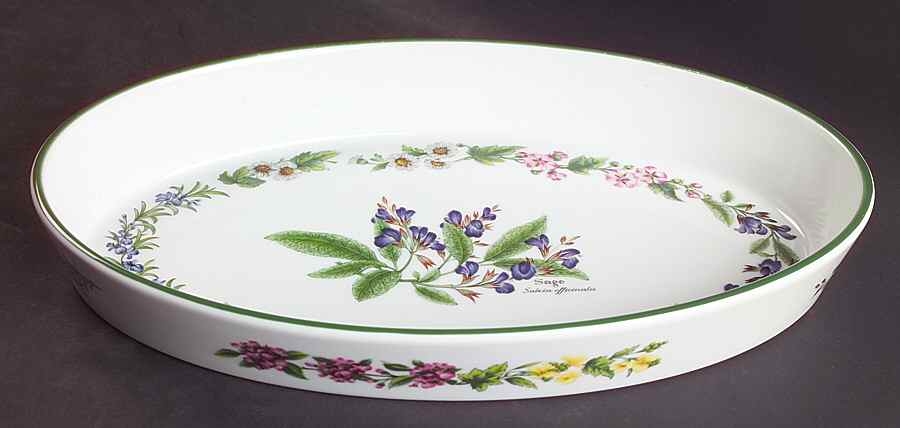 Worcester Herbs (Green Trim) 12'' Oval Baker by Royal Worcester-1