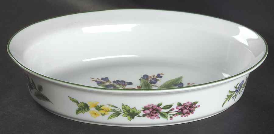 Worcester Herbs (Green Trim) 9" Oval Pie Baker by Royal Worcester-1