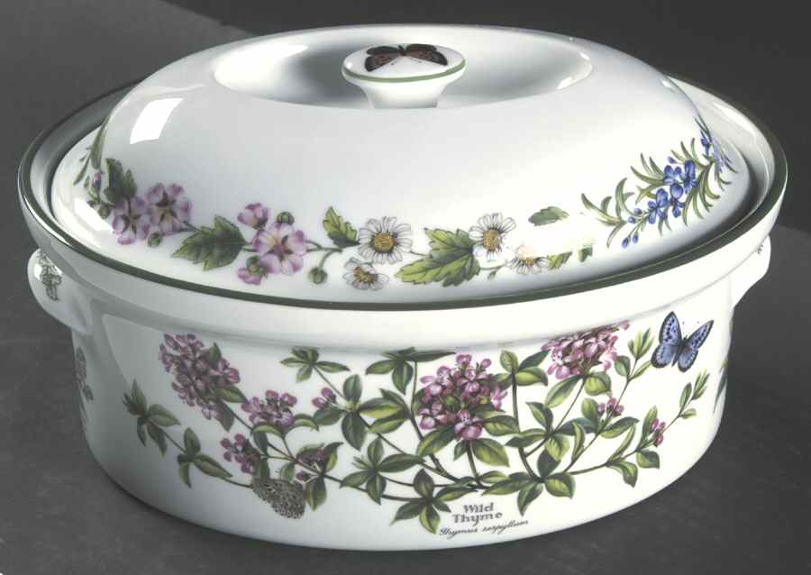 Worcester Herbs (Green Trim) 2 Quart Oval Covered Casserole by Royal Worcester-1